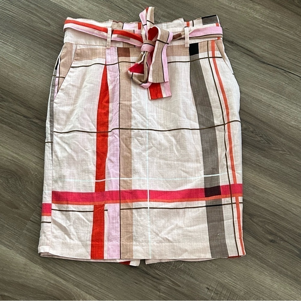 ANN TAYLOR Paper Bag Waist Lenin Blend Color Pink Block Skirt Women size 4P